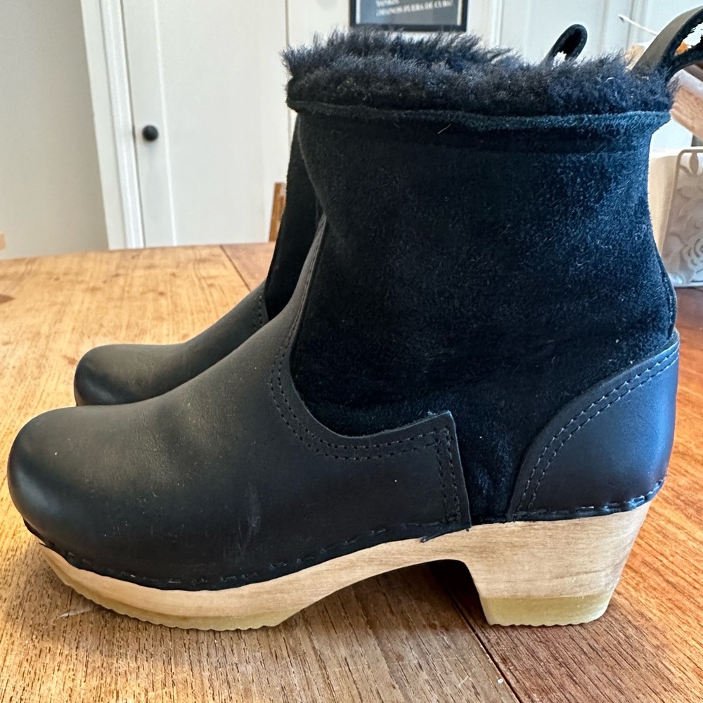 No. 6 Black Ankle Boots with Wooden Sole